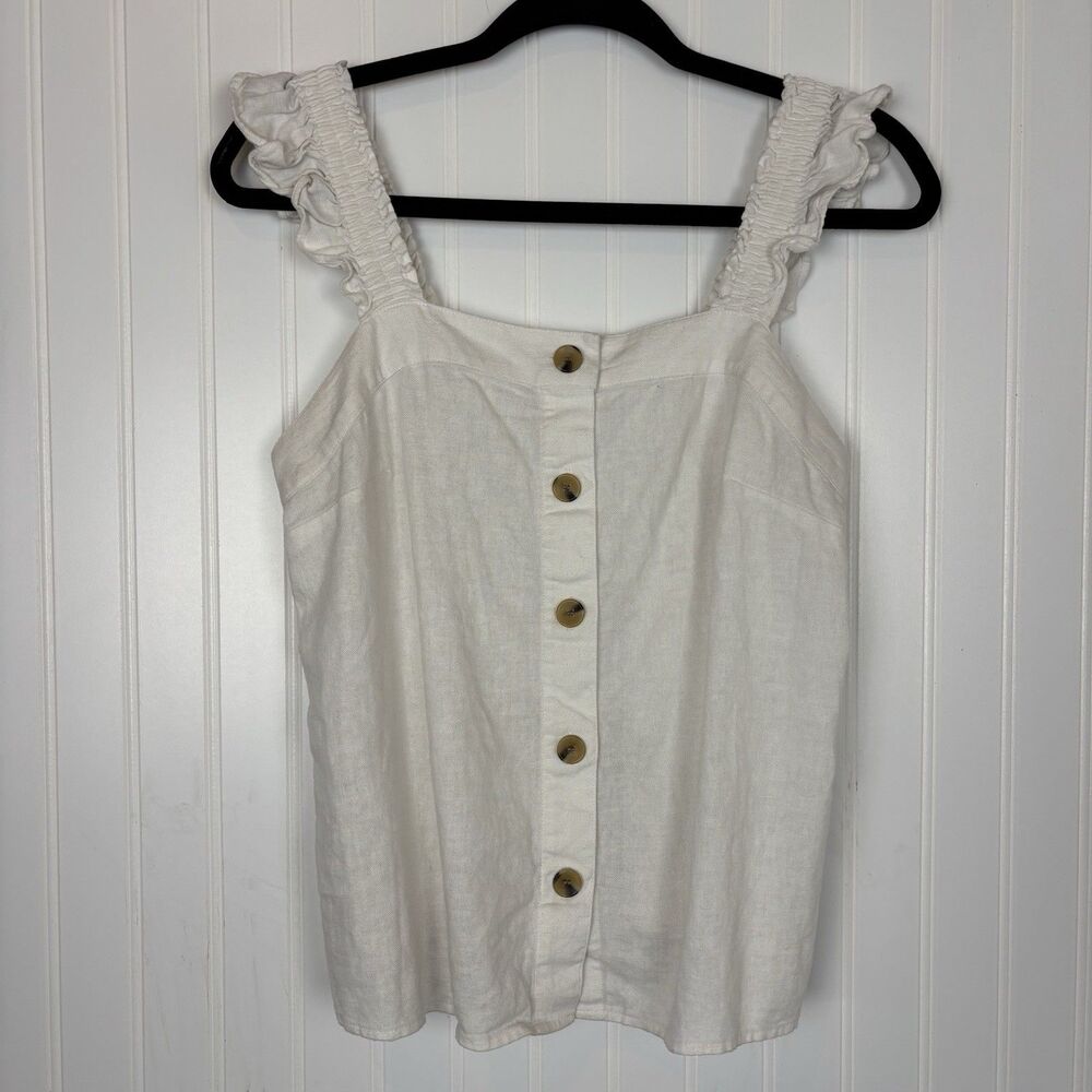 J Crew Womens Ruffle Sleeve Linen Blend Tank Top Size SP White Neutral Capsule - Picture 5 of 11